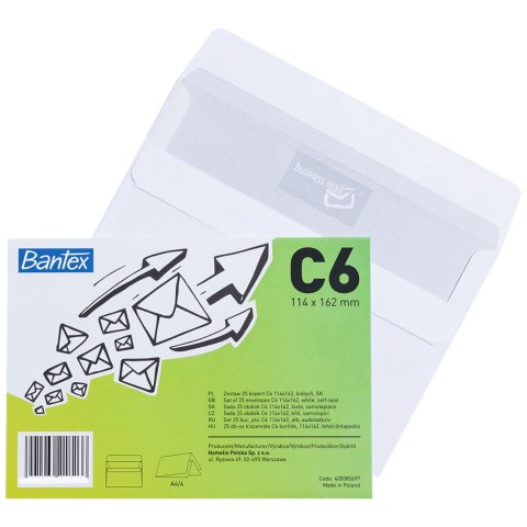 Koperta C6 Biała SK 114x162mm BANTEX 50 szt.