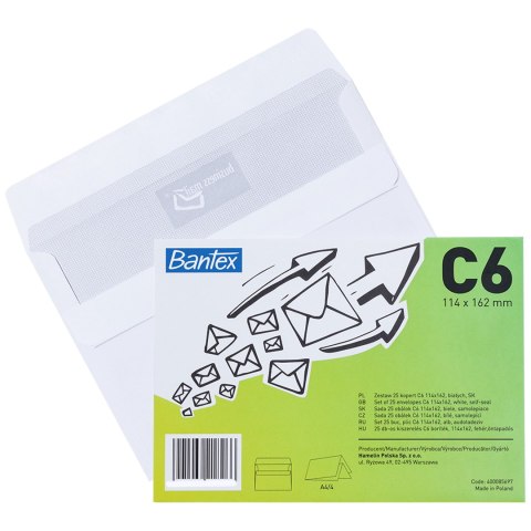 Koperta C6 Biała SK 114x162mm BANTEX 50 szt.