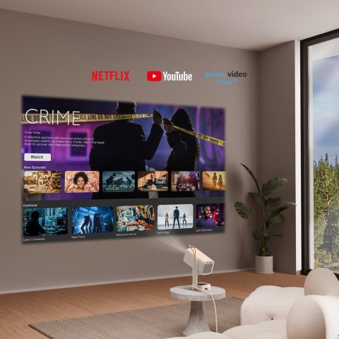 Projektor multimedialny przenośny składany WiFi BT FullHD 1080p - beżowy