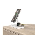Ładowarka indukcyjna 3w1 ze stojakiem na smartfon Apple Watch AirPods MagSafe - biała