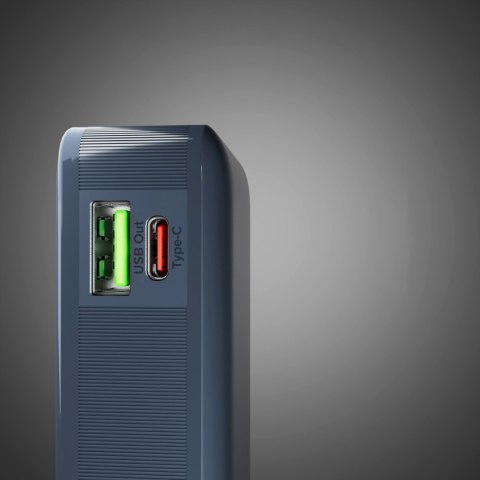 Powerbank 10000mAh USB-A USB-C z wyświetlaczem wbudowanym kablem USB-C 20W - ciemnoszary