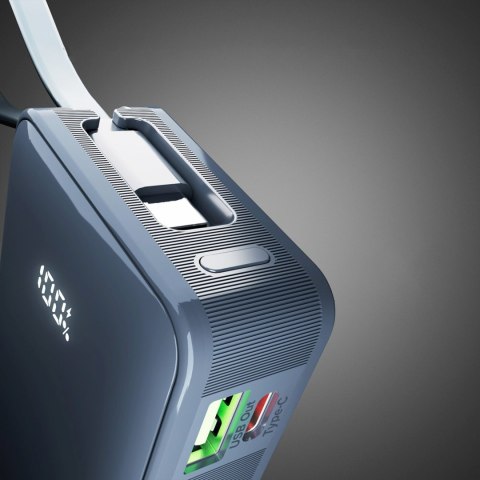 Powerbank 10000mAh USB-A USB-C z wyświetlaczem wbudowanym kablem USB-C 20W - ciemnoszary
