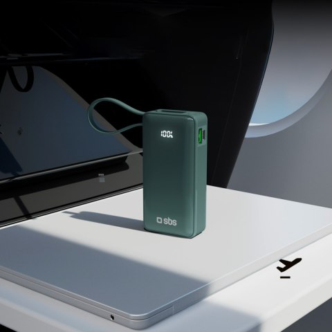 Powerbank 10000mAh USB-A USB-C z wyświetlaczem wbudowanym kablem USB-C 20W - szary