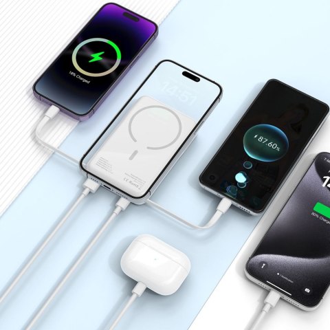 Powerbank magnetyczny PB31 10000mAh 15W MagSafe z kablami USB-C iPhone Lightning - biały