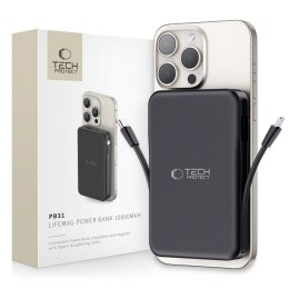 Powerbank magnetyczny PB31 10000mAh 15W MagSafe z kablami USB-C iPhone Lightning - czarny