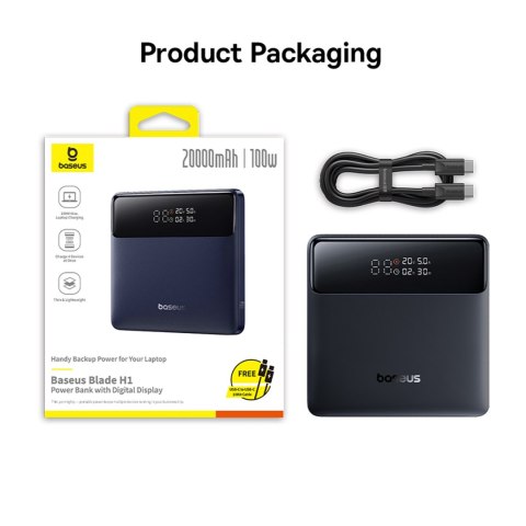 Powerbank z wyświetlaczem Blade H1 20000mAh USB-A USB-C 100W - czarny