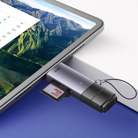 Czytnik kart pamięci SD TF USB-A USB-C - szary