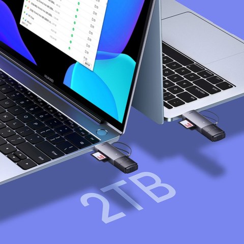 Czytnik kart pamięci SD TF USB-A USB-C - szary