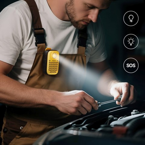 Głośnik przenośny z latarką magnesem klipsem Bluetooth IP67 - żółty