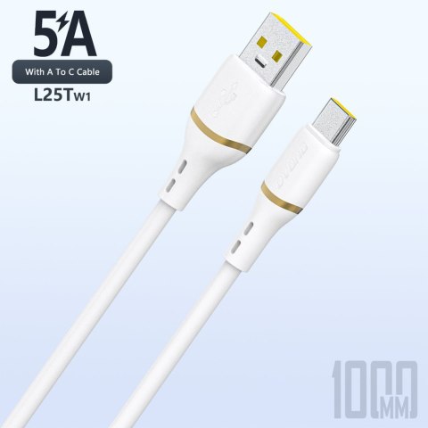 Kabel przewód silikonowy USB-A - USB-C 5A 1m - biały