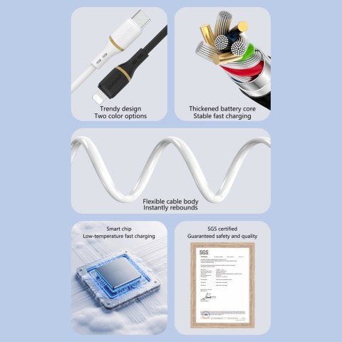 Kabel przewód silikonowy USB-A - USB-C 5A 1m - biały