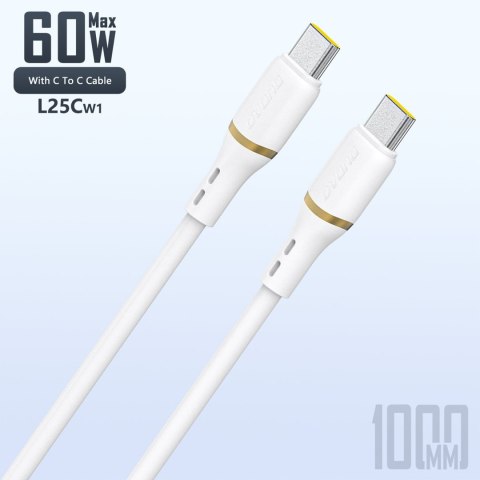 Kabel przewód silikonowy USB-C 60W 1m - biały
