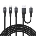 Kabel przewód wielofunkcyjny USB-A USB-C do Lightning USB-C MicroUSB 66W - czarny