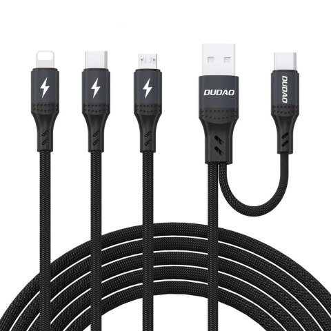 Kabel przewód wielofunkcyjny USB-A USB-C do Lightning USB-C MicroUSB 66W - czarny