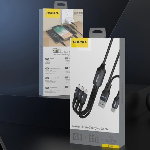 Kabel przewód wielofunkcyjny USB-A USB-C do Lightning USB-C MicroUSB 66W - czarny