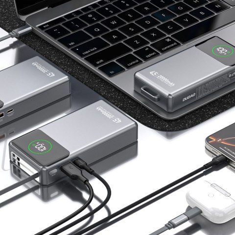 Powerbank K31 Pro 20000mAh ze zwijanym kablem USB-C 45W - szary