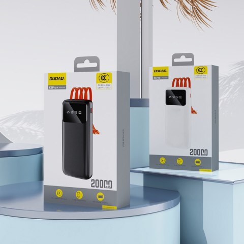 Powerbank K6Pro 10000mAh z wbudowanymi kablami USB-C microUSB iPhone Lightning - czarny