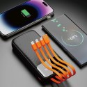 Powerbank K6Pro 10000mAh z wbudowanymi kablami USB-C microUSB iPhone Lightning - czarny