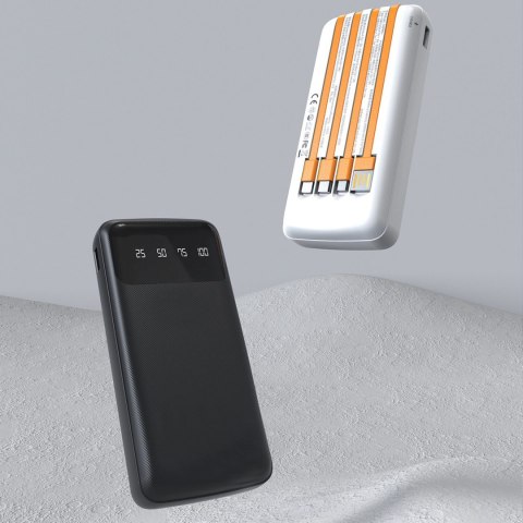 Powerbank K6Pro 10000mAh z wbudowanymi kablami USB-C microUSB iPhone Lightning - czarny