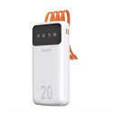 Powerbank K6Pro+ 20000mAh z wbudowanymi kablami USB-C microUSB iPhone Lightning - biały