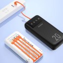 Powerbank K6Pro+ 20000mAh z wbudowanymi kablami USB-C microUSB iPhone Lightning - biały