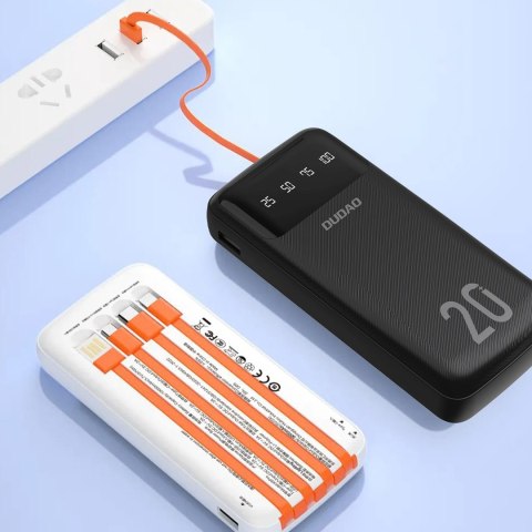 Powerbank K6Pro+ 20000mAh z wbudowanymi kablami USB-C microUSB iPhone Lightning - biały