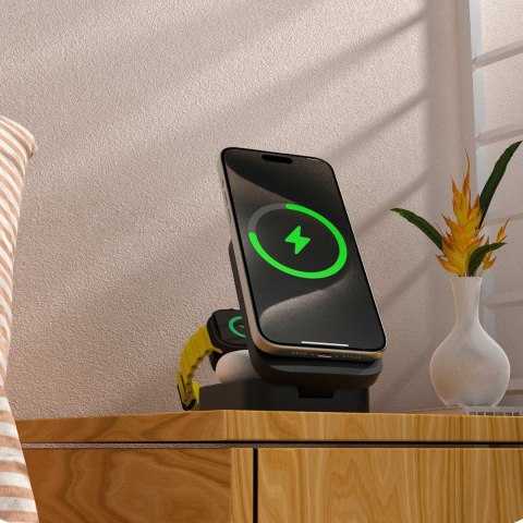 Stacja ładująca A11 3w1 indukcyjna MagSafe 15W - szara