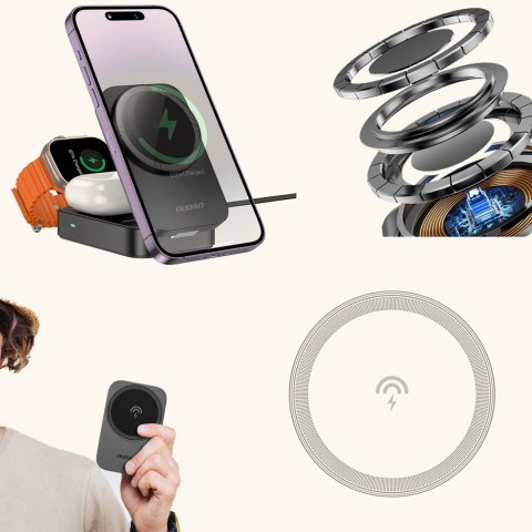 Stacja ładująca A11 3w1 indukcyjna MagSafe 15W - szara