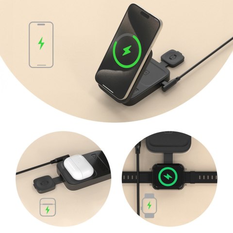 Stacja ładująca A11 3w1 indukcyjna MagSafe 15W - szara