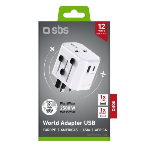 Adapter sieciowy podróżny uniwersalny USB-C USB-A EU UK US AUS - biały