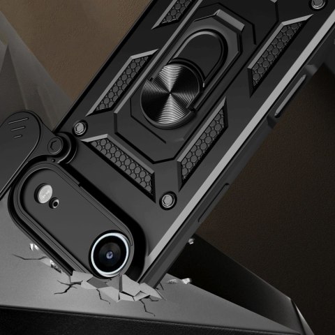 Etui pancerne z podstawką osłoną aparatu na iPhone 17 Air Hybrid Armor Camshield - czarne