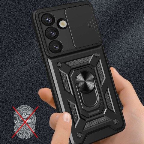 Pancerne etui z podstawką osłoną aparatu na Samsung Galaxy S25 Edge Hybrid Armor Camshield - czarne