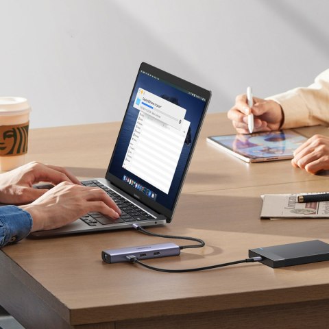 6w1 HUB adapter USB-C - 3x USB-A 3.0 / HDMI / RJ45 / USB-C PD - szary