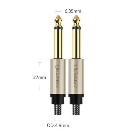 Kabel przewód audio mono TS jack 6.35mm - jack 6.35mm 3m - szary
