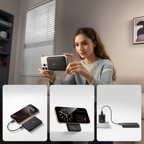 Powerbank 2w1 10000mAh USB-C do iPhona Apple Watch MagSafe 27W z kablem USB-C - czarny