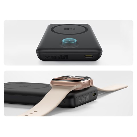 Powerbank 2w1 10000mAh USB-C do iPhona Apple Watch MagSafe 27W z kablem USB-C - czarny