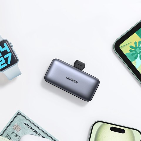 Powerbank 5000mAh zintegrowane złącze USB-C (męski) / USB-C (żeński) - szary