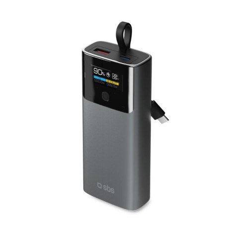 Powerbank z wyświetlaczem 10000mAh PD 20W LCD kablem USB-C - szary