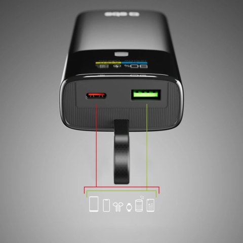 Powerbank z wyświetlaczem 10000mAh PD 20W LCD kablem USB-C - szary