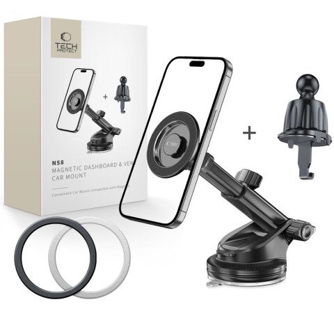 Uchwyt samochodowy do smartfona na kokpit szybę kratkę MagSafe N58 - czarny