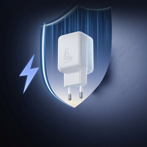 Ładowarka sieciowa GaN z organizerem na kabel 45W - biała
