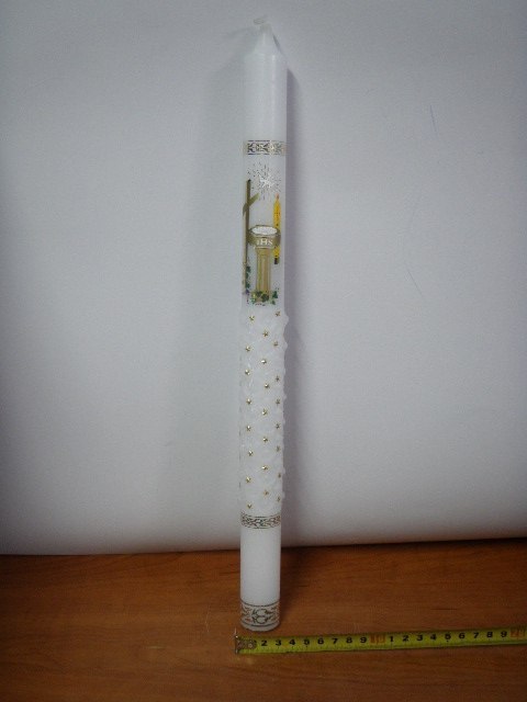 Świeca ręcznie zdobiona gromnica KOMUNIA w kartoniku | GR-001