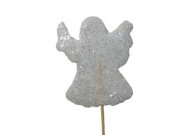 Aniołek na piku piankowy 6szt. biały brokat