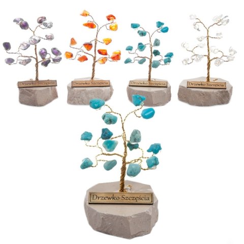 Drzewko szczęścia. Ok. 15 kamieni szlachetnych. Rróżne rodzaje. Średnica 5 cm wys. 7 cm.