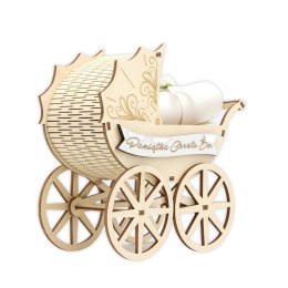 Wózek drewniany Pamiątka Chrztu Świętego biały