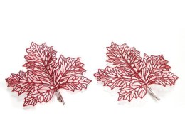Liść brokatowy na klips 22x24cm czerwony | OZB05708