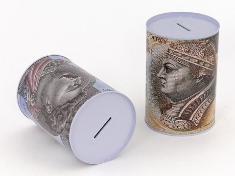 Skarbonka metalowa puszka PLN złoty , 15x10cm