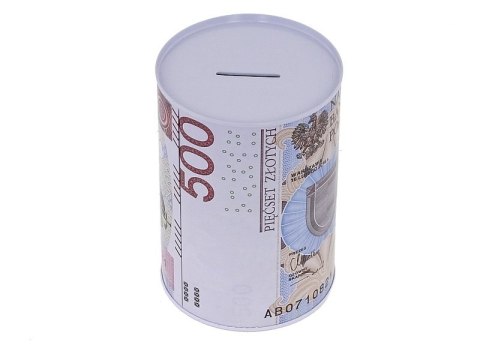 Skarbonka metalowa puszka PLN złoty , 15x10cm