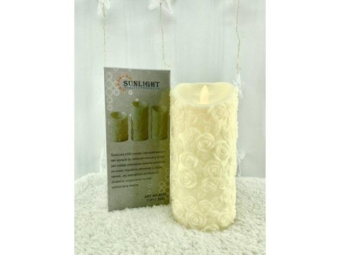 Świeca biała led 18cm ruchomy płomień RÓŻE WOSK 8772