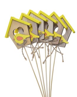 Drewniany domek 7,5 x 0,5 x 7,5cm na piku 22cm 6szt. HHF-23080_YL